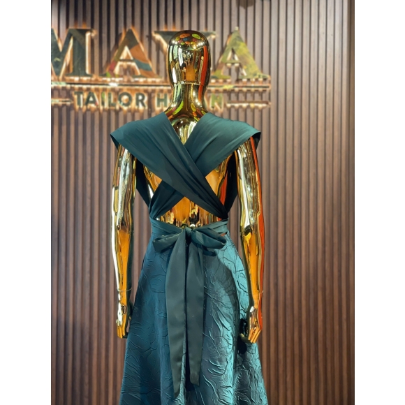 Emerald Twist V-Neck Gown