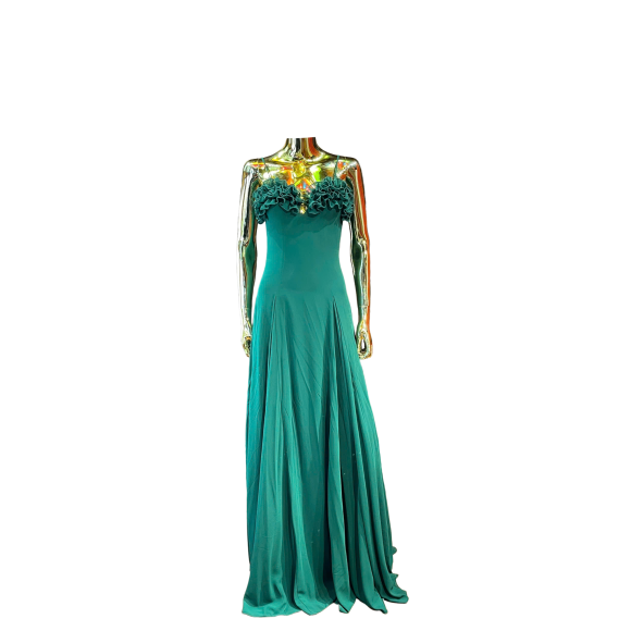 two-piece luxury green silk dress
