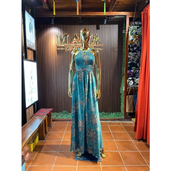 Emerald Lotus Halter Dress